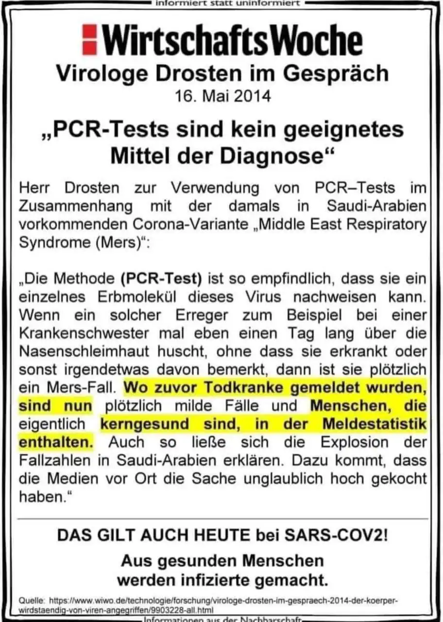 PCR-Test nicht wirksam – Drosten 2014